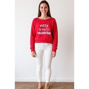 Pizza Is My Valentine Red Cropped Sweatshirt Exist NWT Cotton Blend Size Medium